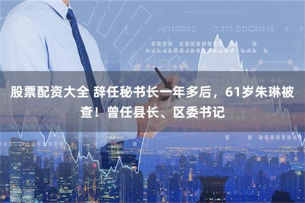 股票配资大全 辞任秘书长一年多后，61岁朱琳被查！曾任县长、区委书记